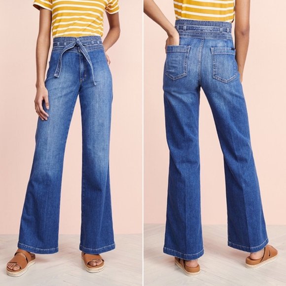 Joe's Jeans Denim - JOE'S JEANS Penny High Rise Paper Bag Tie Waist Wide Flare Fit Denim